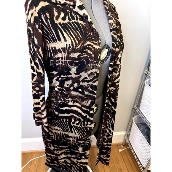 Chico's Traveler Liquid Knit Animal Print Slinky Button Up Duster/Dress, Sz M/8 - Picture 8 of 16